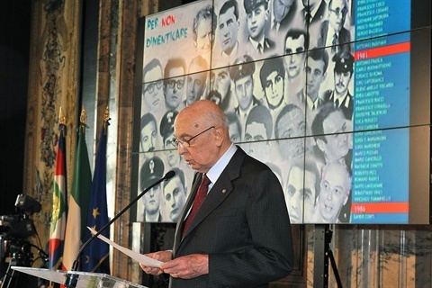 Il Presidente Giorgio Napolitano durante il suo intervento  in occasione della cerimonia del Giorno della Memoria dedicato alle vittime del terrorismo | Palazzo del Quirinale 09/05/2011
