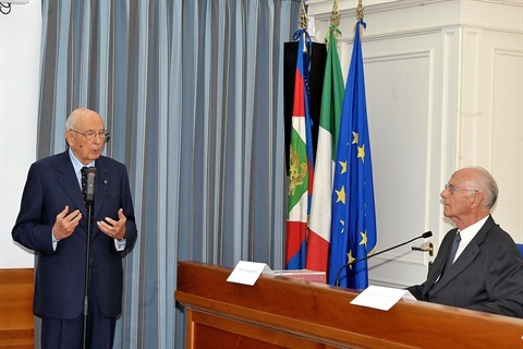 Il Presidente Giorgio Napolitano durante il suo intervento in occasione della consegna alla Presidenza della Repubblica dell'Archivio Merzagora | Palazzo del Quirinale 06/09/2011