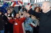 Il Presidente Ciampi al suo arrivo alla mostra grafica sul tema della Resistenza, curata dalle scolaresche, allestita nei locali dell'ex Fabbrica "Ercole Marelli".