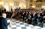 Il Presidente Ciampi durante il suo intervento, nel Salone degli Svizzeri, in occasione dell'incontro con le Autorità politiche, civili, militari, religiose ed i Sindaci della Provincia di Massa Carrara.
