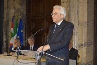 Il Presidente Sergio Mattarella durante il suo intervento  in occasione della celebrazione della Festa del Lavoro