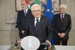 Il Presidente Sergio Mattarella durante le dichiarazioni alla stampa, al termine del colloquio con il Presidente del Consiglio incaricato Giuseppe Conte
