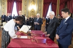 Il Presidente della Repubblica Sergio Mattarella con la dott.ssa Paola Pisano, Ministro senza portafoglio, in occasione del giuramento
