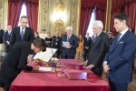 Il Presidente della Repubblica Sergio Mattarella con la dott.ssa Elena Bonetti, Ministro senza portafoglio, in occasione del giuramento