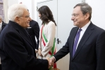 Il Presidente della Repubblica Sergio Mattarella con Mario Draghi nel corso della visita al SERMIG, in occasione del 55° anniversario di fondazione del Servizio Missionari Giovani 