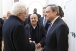 Il Presidente della Repubblica Sergio Mattarella con Mario Draghi e Ernesto Olivero nel corso della visita al SERMIG, in occasione del 55° anniversario di fondazione del Servizio Missionari Giovani 