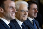 Il Presidente della Repubblica Sergio Mattarella  con il Presidente della Repubblica francese Emmanuel Macron e il Presidente del Consiglio dei Ministri Giuseppe Conte in occasione del vertice italo francese