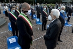 Il Presidente della Repubblica Sergio Mattarella in occasione della cerimonia di commemorazione dedicata alle vittime bargamasche del covid-19