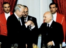 Il  Presidente Scàlfaro durante il brindisi con il Presidente della Federazione Russa Boris Eltsin in visita ufficiale in Italia. 9 febbraio 1998