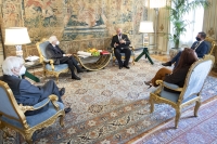 Il Presidente della Repubblica Sergio Mattarella con Rodolfo Ziberna sindaco di Gorizia,e con Klemen Miklavic sindaco di Nova Gorica  
