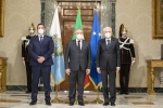 Il Presidente Sergio Mattarella con i Capitani Reggenti della Repubblica di San Marino, LL.EE.,i Signori Gian Carlo Venturini e Marco Nicolini, in visita ufficiale. 
