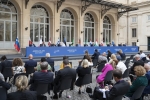 Il Presidente Sergio Mattarella e i Capi di Stato partecipanti alla XVI riunione del Gruppo Arraiolos nel corso delle dichiarazioni alla stampa
