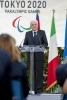 Il Presidente Sergio Mattarella in occasione della cerimonia di restituzione della bandiera da parte degli atleti italiani di ritorno dai Giochi Olimpici e Paralimpici di Tokyo 2020 