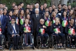 Il Presidente Sergio Mattarella al termine della cerimonia di restituzione della bandiera da parte degli atleti italiani di ritorno dai Giochi Olimpici e Paralimpici di Tokyo 2020 