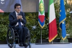 Luca Pancalli, Presidente del Comitato Italiano Paralimpico, nel corso della cerimonia di restituzione della bandiera da parte degli atleti italiani di ritorno dai Giochi Olimpici e Paralimpici di Tokyo 2020 