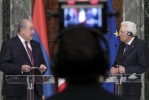 Il Presidente Sergio Mattarella e il Presidente della Repubblica d'Armenia Armen Sarkissian, durante le dichiarazioni alla stampa