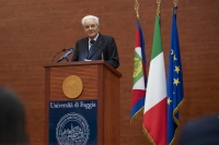 Il Presidente della Repubblica Sergio Mattarella all’Università di Foggia durante il suo indirizzo di saluto, in occasione della cerimonia di inaugurazione dell’anno accademico 2021-2022  
