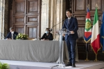 Il Presidente della Repubblica Sergio Mattarella durante l'intervento di Roberto Speranza, Ministro della Salute 
