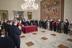 Il Presidente della Repubblica Sergio Mattarella con il Presidente della Repubblica Francese Emmanuel Macron e il Presidente del Consiglio dei Ministri Mario Draghi in occasione della firma del “Trattato per una cooperazione bilaterale rafforzata”