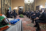 Il Presidente Sergio Mattarella nel corso dell'incontro con una delegazione della Federazione Motociclistica Italiana con i campioni del mondo 2021 vincitori delle competizioni a squadre nazionali