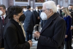 Il Presidente Sergio Mattarella con Alessandra Vittorini, moglie di David Sassoli, in occasione dei funerali del Presidente del Parlamento europeo