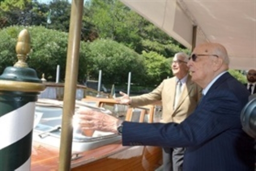 Visita del Presidente Napolitano a Venezia per la serata inaugurale della 71° Mostra Internazionale d'Arte Cinematografica e a Mestre, in forma privata, alla sede della Fondazione Gianni Pellicani