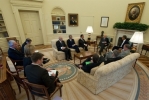 Il Presidente Giorgio Napolitano durante i colloqui con il Presidente Obama nello Studio Ovale della Casa Bianca