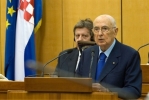 Il Presidente della Repubblica Giorgio Napolitano durante l'intervento alla Sede del Parlamento Croato