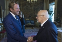 Il Presidente Giorgio Napolitano accoglie Bernabò Bocca, Presidente di Federalberghi, in occasione dell'incontro con una delegazione della Federazione