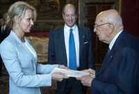 Il Presidente Giorgio Napolitano con Celia Kuningas-Saagpakk, Ambasciatore della Repubblica di Estonia, in occasione della presentazione delle Lettere Credenziali
