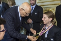 Il Presidente Giorgio Napolitano con la campionessa Sara Morganti 