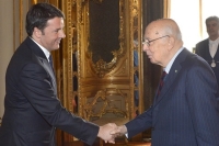 Il Presidente Giorgio Napolitano con il Presidente del Consiglio dei Ministri  Matteo Renzi, in occasione della colazione di lavoro per il prossimo Consiglio Europeo