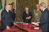 Il Presidente Giorgio Napolitano durante il Giuramento del Ministro degli Affari Esteri e della Cooperazione Internazionale Paolo Gentiloni
