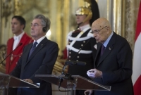 Il Presidente Giorgio Napolitano e il Presidente Federale della Repubblica d’Austria, Heinz Fischer, nel corso delle dichiarazioni alla stampa