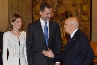 Il Presidente Napolitano con Il Re di Spagna Felipe VI e la Regina Letizia 
